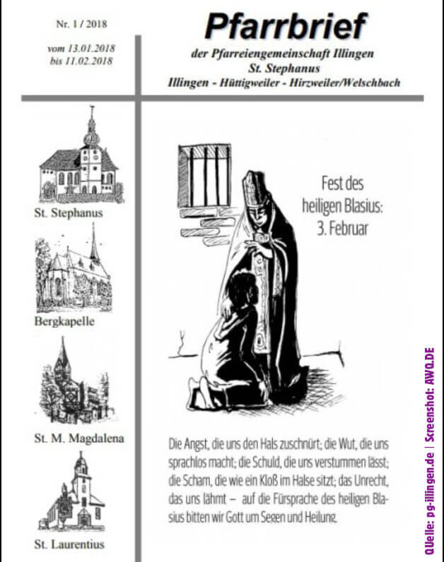 Sankt Blasius - Pfarrbrief Quelle: Screenshot pg-illingen.de