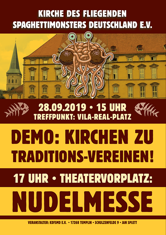 Plakat KdFSM: Einladung zur Demo und Nudelmesse