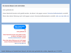 Screenshot Facebook Sperre mein-gotteslob.de