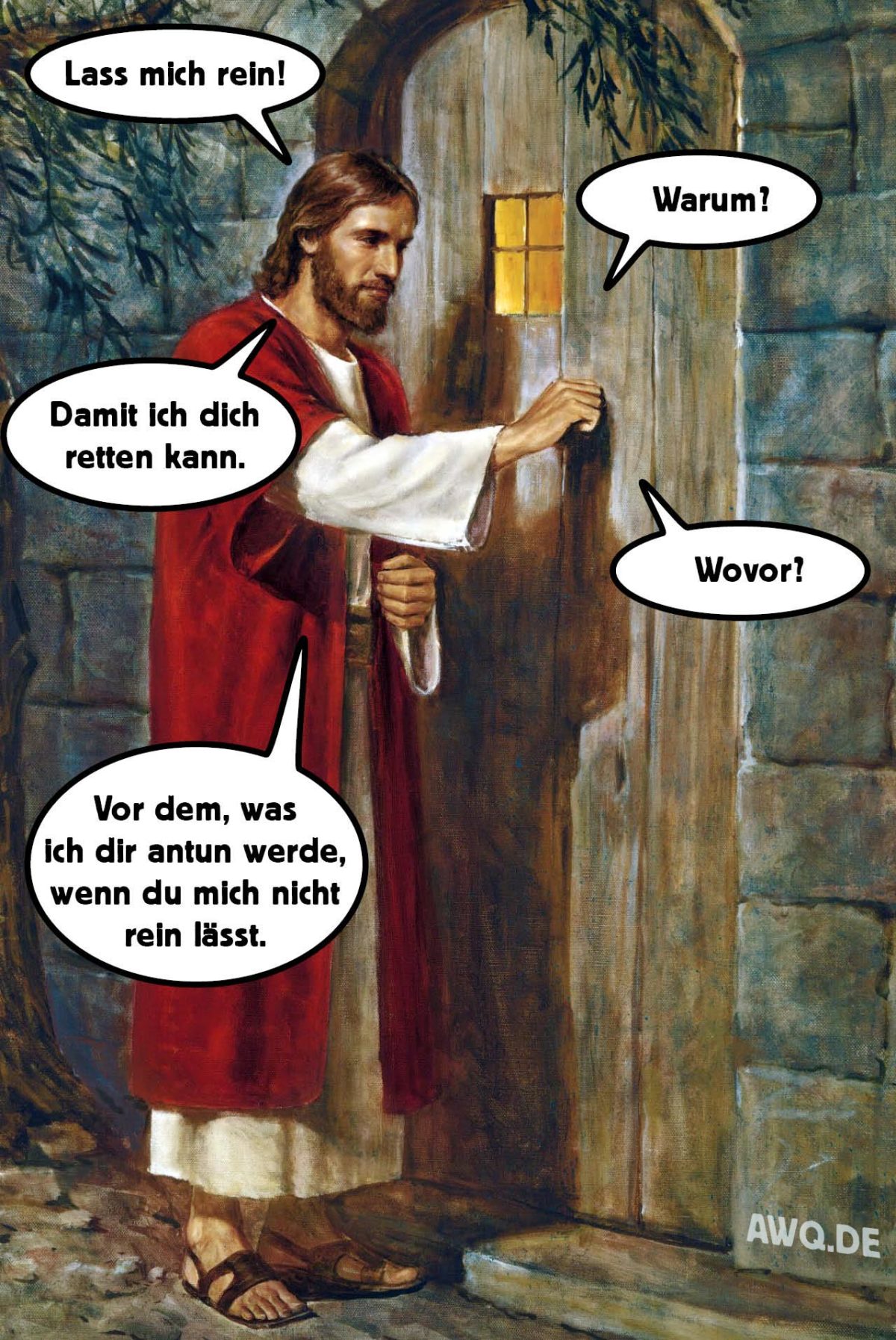 Meme Jesus vor der Tür