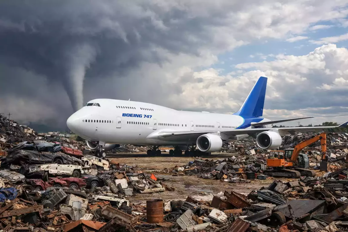 Dieser Wirbelsturm hat gerade auf einem Schrottplatz eine neue Boeing 747 erschaffen.