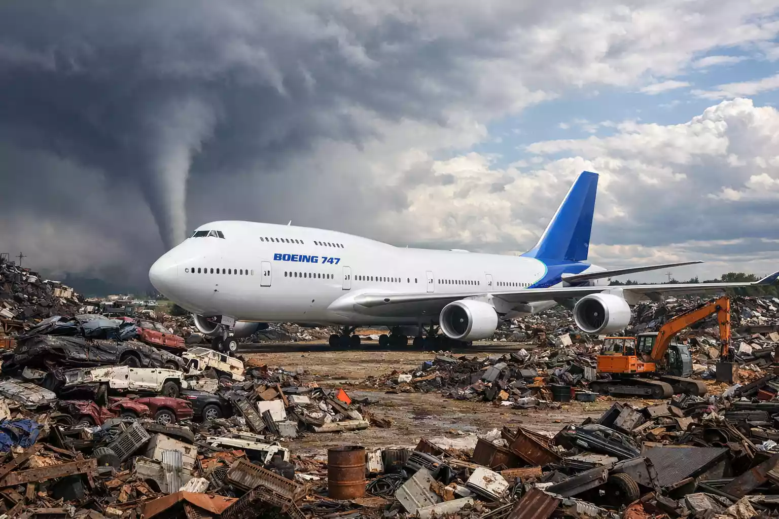 Dieser Wirbelsturm hat gerade auf einem Schrottplatz eine neue Boeing 747 erschaffen.